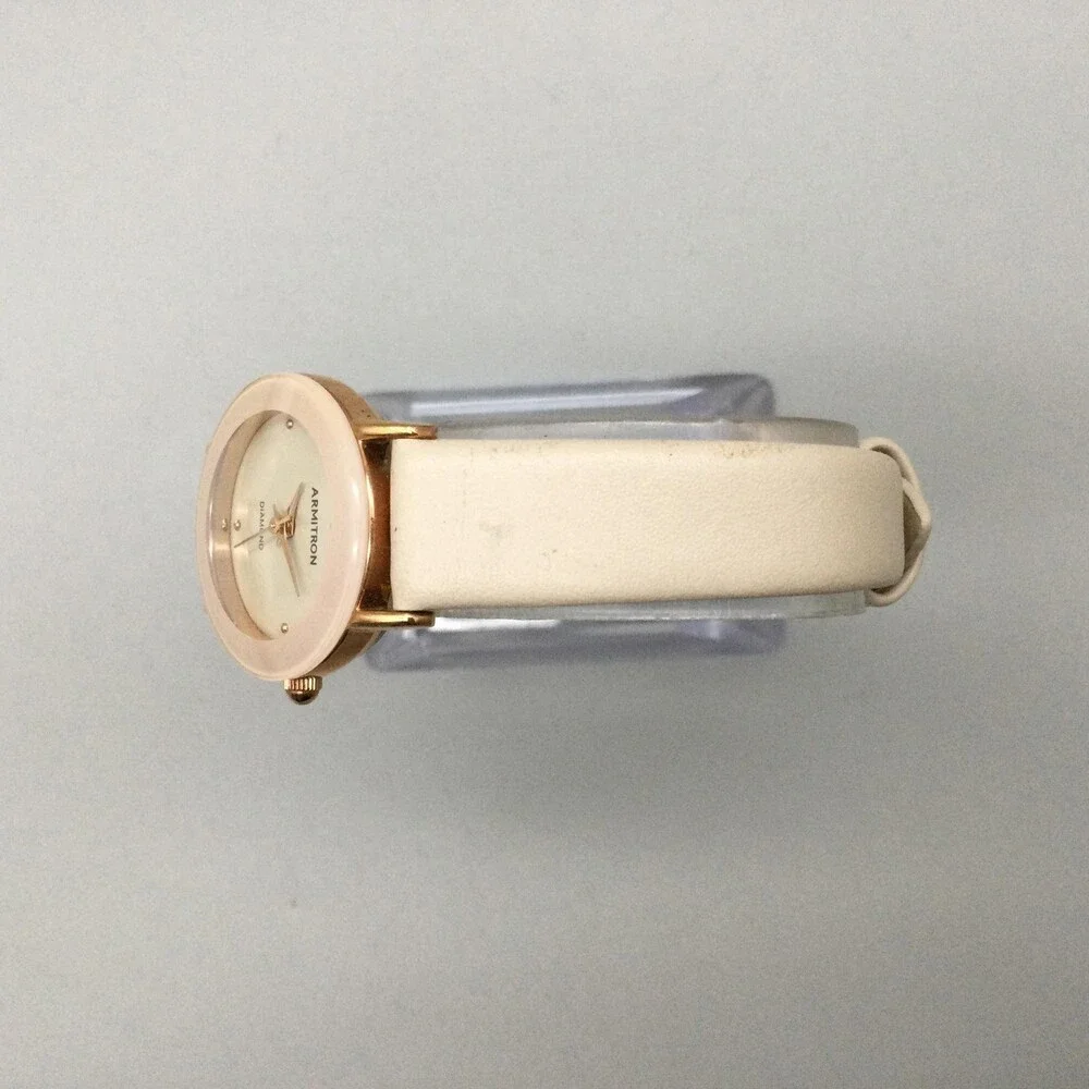 Armitron Diamond Womens Watch 24mm Gold Tone Beige Leather Band New Battery